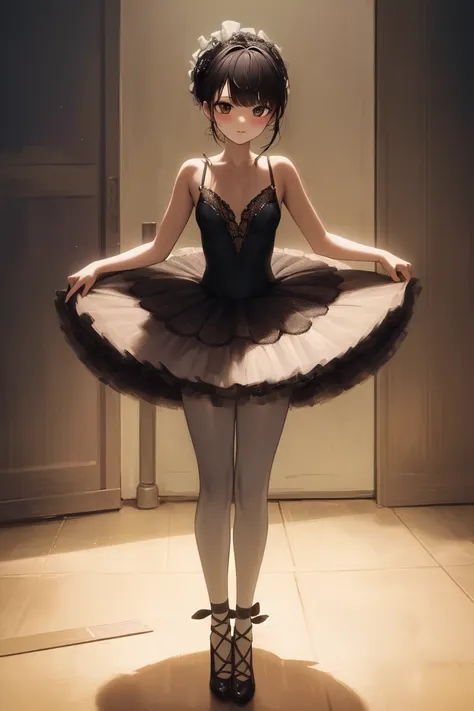 masterpiece, best_quality, 1girl, solo, tutu, standing, black tutu