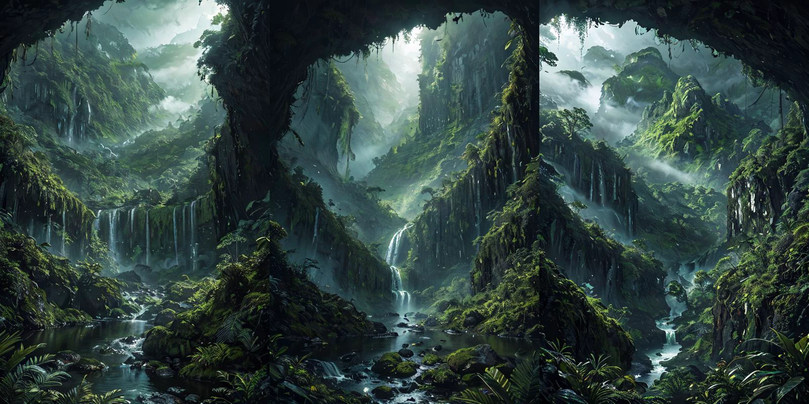 (otherworldly), highly insanely detailed, masterpiece, top quality, best quality, highres, 4k, 8k, RAW photo, (very aesthetic, beautiful and aesthetic), rforest, rainforest, sunshine, closeup, moss, mountain, landscape, cloudy sky, river, stream,
cforest, cave, colorful_stone,
<lora:rforest-V1:0.8>, (fantasy world)âââ
