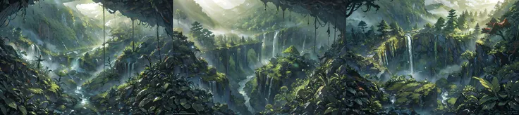 (otherworldly), highly insanely detailed, masterpiece, top quality, best quality, highres, 4k, 8k, RAW photo, (very aesthetic, beautiful and aesthetic), rforest, rainforest, sunshine, closeup, moss, mountain, landscape, cloudy sky, river, stream, 
cforest, cave, colorful_stone, 
<lora:rforest-V1:0.8>, (fantasy world)âââ