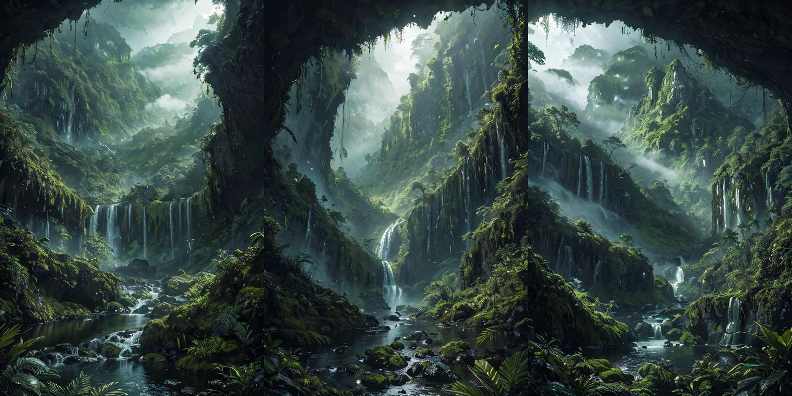 (otherworldly), highly insanely detailed, masterpiece, top quality, best quality, highres, 4k, 8k, RAW photo, (very aesthetic, beautiful and aesthetic), rforest, rainforest, sunshine, closeup, moss, mountain, landscape, cloudy sky, river, stream,
cforest, cave, colorful_stone,
<lora:rforest-V1:0.7>, (fantasy world)âââ