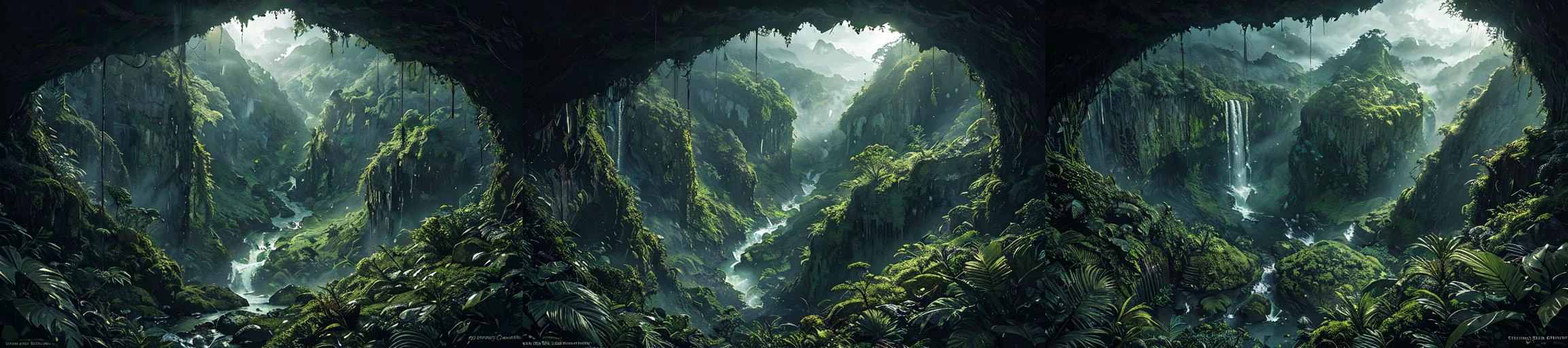 (otherworldly), highly insanely detailed, masterpiece, top quality, best quality, highres, 4k, 8k, RAW photo, (very aesthetic, beautiful and aesthetic), rforest, rainforest, sunshine, closeup, moss, mountain, landscape, cloudy sky, river, stream,
cforest, cave, colorful_stone,
<lora:rforest-V1:0.8>, (fantasy world)âââ