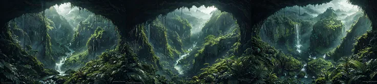 (otherworldly), highly insanely detailed, masterpiece, top quality, best quality, highres, 4k, 8k, RAW photo, (very aesthetic, beautiful and aesthetic), rforest, rainforest, sunshine, closeup, moss, mountain, landscape, cloudy sky, river, stream, 
cforest, cave, colorful_stone, 
<lora:rforest-V1:0.8>, (fantasy world)âââ