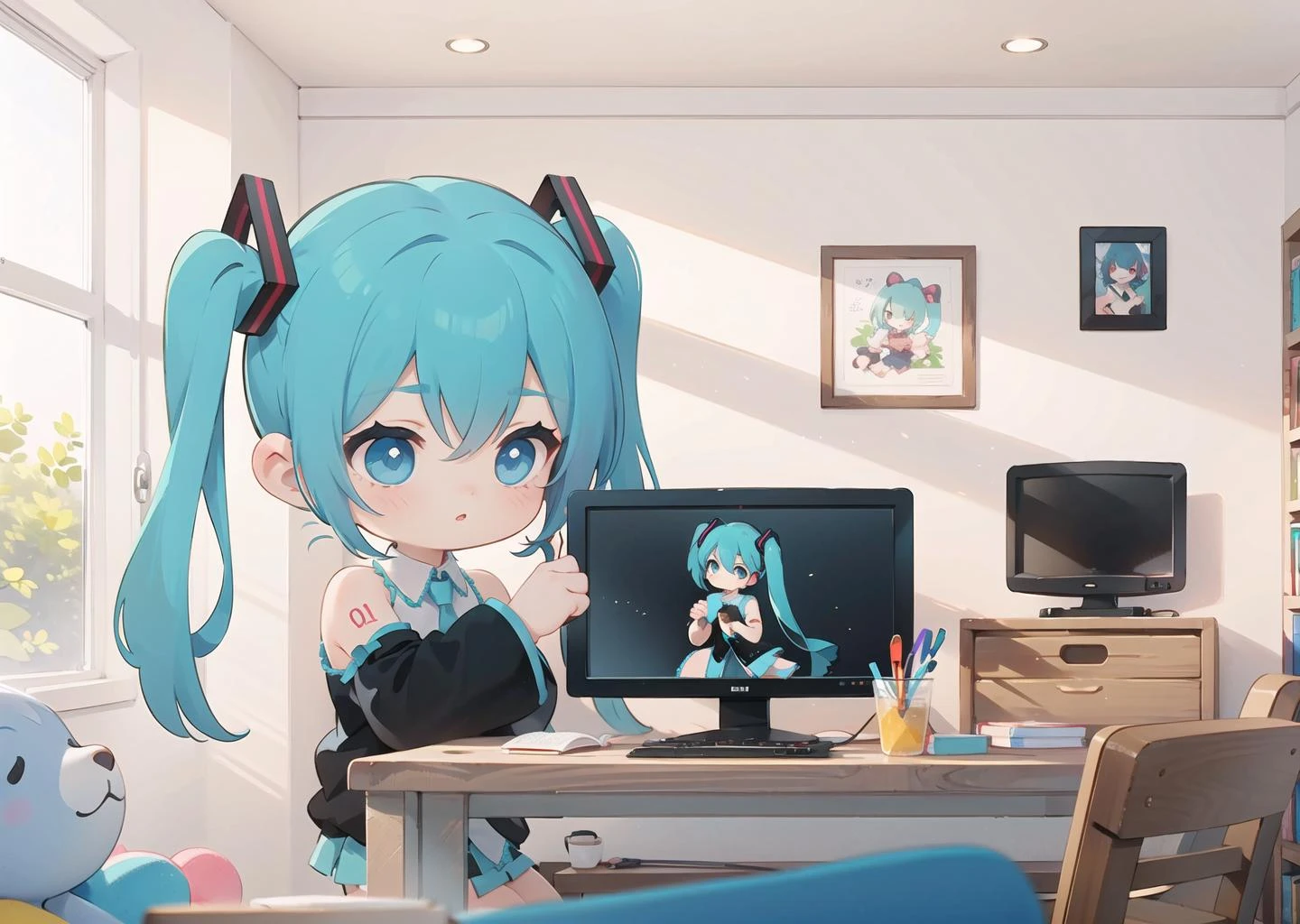 childish room, a girl in her room, hatsune miku,