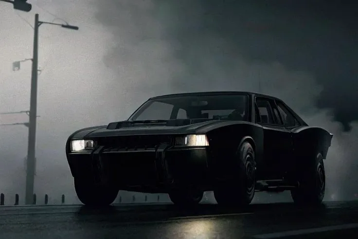 analog gloomy photo of a (black car, <lora:b4tm0b1l322:0.9>), racing down an avenue at night, city buildings on fire, (explosions in the background), ((nighttime)), High Detail, Sharp focus, ((photorealism)), realistic, best quality, 8k, award winning, dramatic lighting, epic, cinematic, masterpiece, dutch angle, ambient fog:1.3,