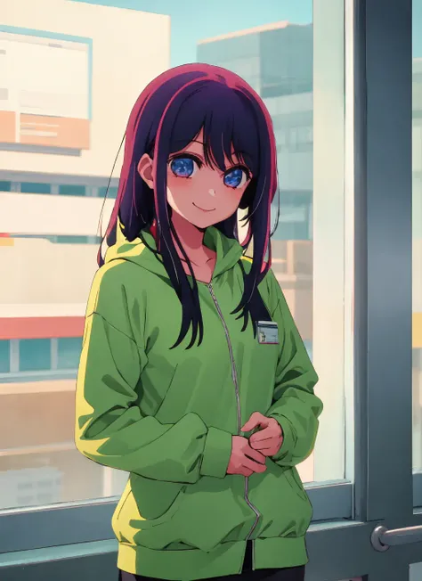 1girl,smile,cowboy shot, office,  <lora:Oshi no Ko Style:1>