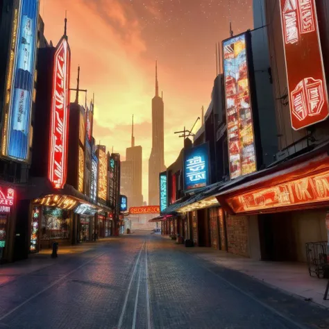 <lora:Environment - StarWars:1> Imagine standing in the middle of a futuristic city, with towering skyscrapers surrounding you. Listen to the sound of cars and hovercrafts zooming by on the streets below. Look up and see the neon lights of billboards and advertisements flashing in the night sky. Notice the intricate patterns of metal and glass in the buildings' architecture. Feel the cool, artificial breeze blowing through the city, carrying with it the scent of pollution. Explore the alleyways and side streets, where you might find hidden markets and underground clubs. Experiment with colors, patterns, and shapes to create a unique piece of art that captures the bustling energy of this futuristic cityscape.