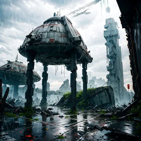 <lora:Environment - StarWars:0.8> star wars, no people, no humans, environment only, jedi temple, ruins, rain,