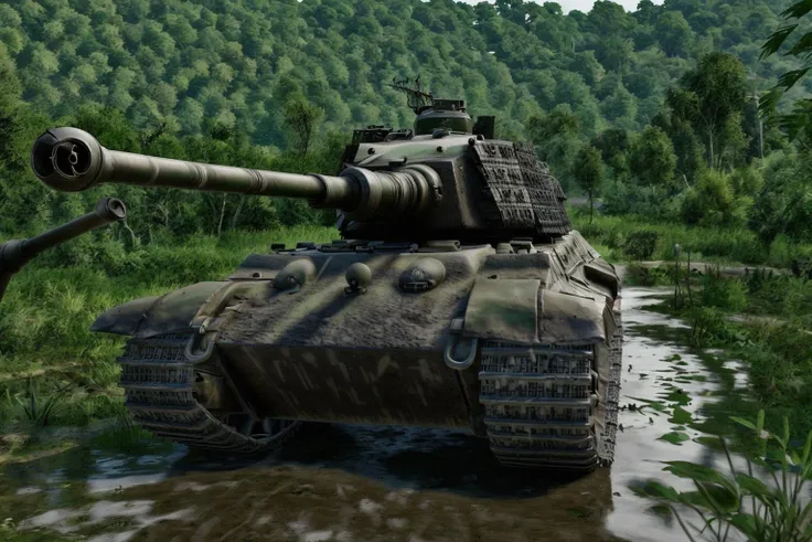 king tiger tank, jungle, mud