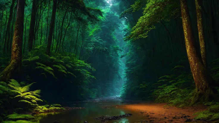 professional high quality,stunning view digital photography containing a picturesque nature of a
amazon forest,landscape photo of forest in
summer at night , overcast weather,
(environmental lighting),dramatic lighting, 8k resolution, detailed, focus, mid range shot
naturalism
by Ted Gore