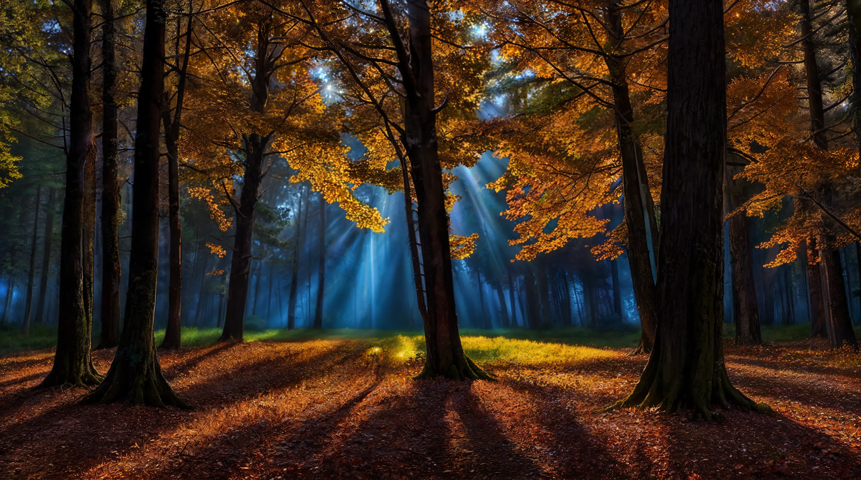 majestic,spectacular (HDR photo) of a picturesque nature of a
sun rays through trees in the darkness in
autumn at night moonlit <lora:theovercomer8sContrastFix_sd15:0.7> , overcast weather,
global lighting, 8k resolution, detailed, focus, close shot
featured on flickr
by Mark Keathley,by Jake Guzman