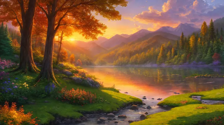 professional high quality,majestic digital photography  of a picturesque nature of a
picturesque forest edge in
summer imagination in the evening sunset, foggy weather,
(environmental lighting),global lighting, 8k resolution, detailed, focus, close shot
pixiv
by Thomas Kinkade