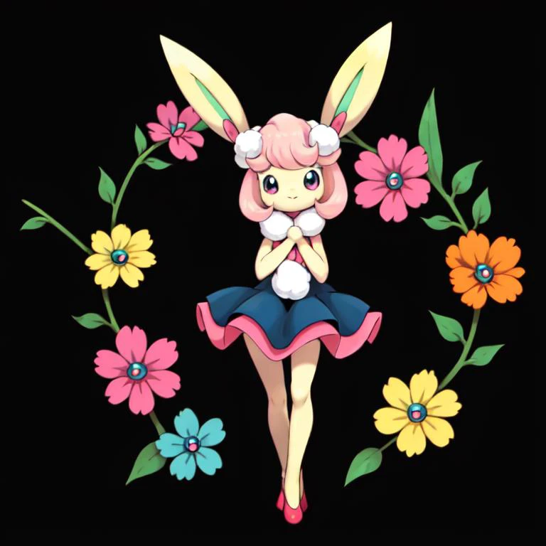 pokemon, electric and fairy types, cute, bunny, masterpiece, high quality, best quality, high-definition, ultra-detailed, black background  <lora:fakemonPokMonLORA_v10Beta:0.5>