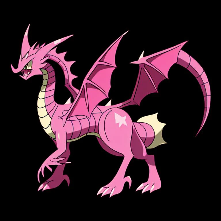 (masterpiece:1.2), (best quality:1.2), pokemon, dragon and fairy types, slutty, feminine, masterpiece, high quality, best quality, high-definition, ultra-detailed, black background <lora:fakemonPokMonLORA_v10Beta:0.5>