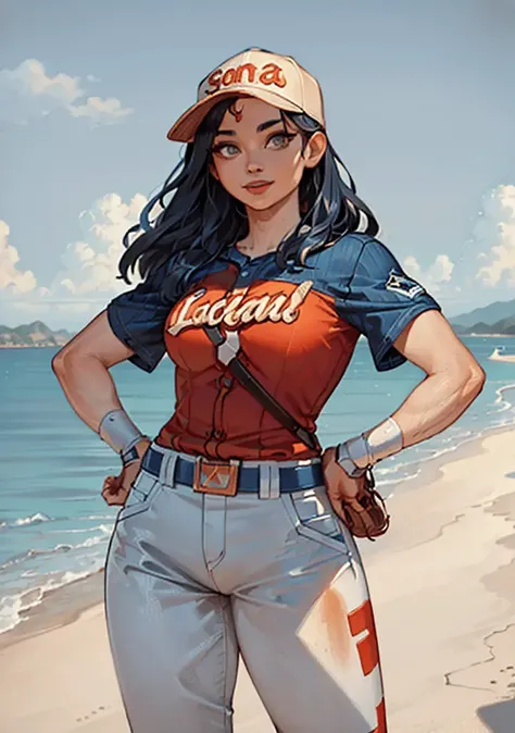 (WonderWaifu:1), smile, cute, cute pose, looking at viewer, thick thighs, (baseball uniform:1.4), hands on hips,
(realistic:1.2), (realism), (masterpiece:1.2), (best quality), (ultra detailed), (8k, 4k, intricate),(full-body-shot:1),(Cowboy-shot:1.2), (85mm),light particles, lighting, (highly detailed:1.2),(detailed face:1.2), (gradients), sfw, colorful,(detailed eyes:1.2),
(detailed ladscape, sea, beach:1.2),(detailed background),detailed landscape, (dynamic angle:1.2), (dynamic pose:1.2), (rule of third_composition:1.3), (Line of action:1.2), wide shot, daylight, solo,
<lora:WonderWoman_character-20:0.7>
