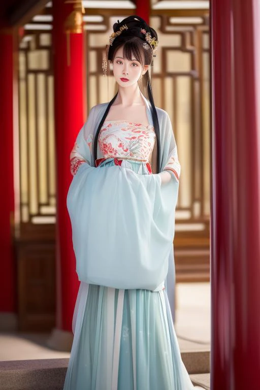 ltra-detailed,highly detailed,best quality,masterpiece,illustration,realistic,photorealistic,
1girl, solo, collarbone, 
keziqun, hanfu, china dress, chinese clothes, sash, see-through, robe, bandeau, 
jewelry, earrings, 
long hair, hair bun, parted bangs, hair ornament, 
looking at viewer, upper body, 
indoors, east asian architecture, window, city, water, bridge, 
 <lora:hanfu_keziqun_v1_04:0.9>