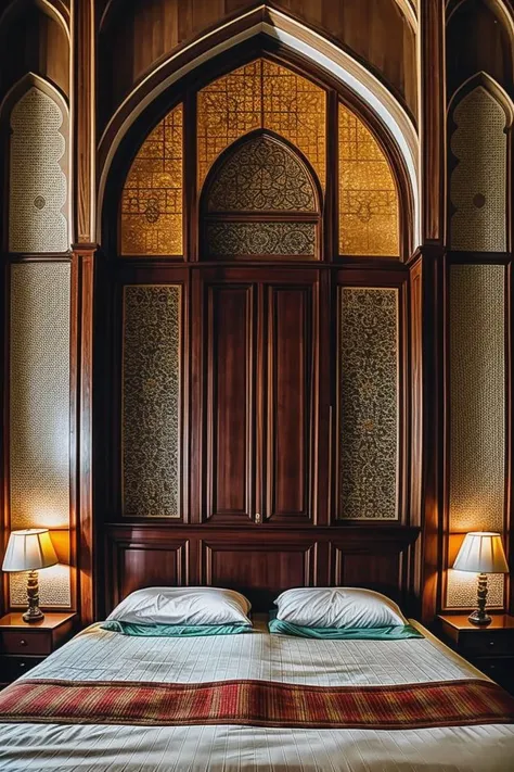 RAW photo,
 <lora:dreamlookai_realistic-vision-v3-0_lora_step_1200_db_f54fd103_ckp_576e7d9c:1> photo of luxury-arabic-1979 bedroom, <lora:add_detail:0.4>, <lora:epi_noiseoffset2:1>, 8k, uhd, high quality, film grain, Fujifilm XT3