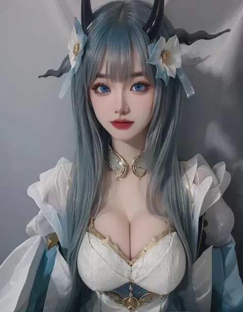 (masterpiece, best quality:1.4),finely detailed,1girl,solo,(pale skin:1.1),perfect body,<lora:è¥¿æ½æ¸¸é¾æ¸
å½±9.16ææ°-000006:0.75>,dress,hair ornament,horns,hair flower,bangs,jewelry,(gigantic breasts:1.3),<lora:killerå®ç¾è¸å3-000006:0.3>,(full-size photograph:1.2),(blue eyes:1.1),