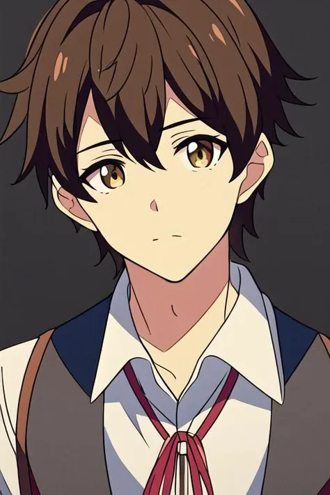 masterpiece, best quality, high quality, 1boy, solo, male focus, looking at viewer, upper body, <lora:tony_freed:0.54>, tony_freed, brown hair, brown eyes, , school uniform