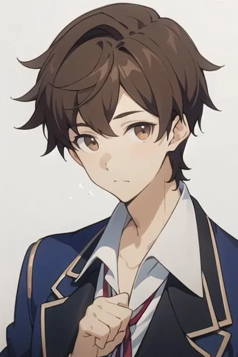masterpiece, best quality, high quality, 1boy, solo, male focus, looking at viewer, upper body, <lora:tony_freed:0.66>, tony_freed, brown hair, brown eyes, , school uniform
