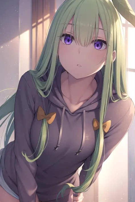 mandragora, <lyco:mandragora-lyco-nochekaiser:1>,
mandragora, long hair, bangs, ahoge, green hair, (purple eyes:1.1), bow, hair bow,
BREAK shorts, hood, apron, hoodie,
BREAK indoors,
BREAK looking at viewer, (cowboy shot:1.5),
BREAK <lyco:GoodHands-beta2:1>, (masterpiece:1.2), best quality, high resolution, unity 8k wallpaper, (illustration:0.8), (beautiful detailed eyes:1.6), extremely detailed face, perfect lighting, extremely detailed CG, (perfect hands, perfect anatomy),