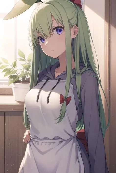 mandragora, <lyco:mandragora-lyco-nochekaiser:1>,
mandragora, long hair, bangs, ahoge, green hair, (purple eyes:1.1), bow, hair bow,
BREAK shorts, hood, apron, hoodie,
BREAK indoors,
BREAK looking at viewer, (cowboy shot:1.5),
BREAK <lyco:GoodHands-beta2:1>, (masterpiece:1.2), best quality, high resolution, unity 8k wallpaper, (illustration:0.8), (beautiful detailed eyes:1.6), extremely detailed face, perfect lighting, extremely detailed CG, (perfect hands, perfect anatomy),