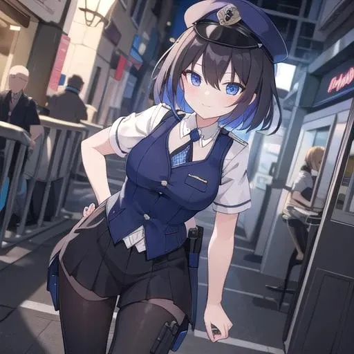 seele vollerei, <lora:seele13:0.6>cop costume, police uniform, badge, crime-themed party,