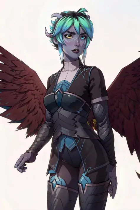 Nyx, (heterochromia, wings:1.2), (yellow eye, blue eye), horns, (solid white background, plain background:1.5). (realistic:1.2), (masterpiece:1.2), (full-body-shot:1.2),(Cowboy-shot:1.2), dark romantic lighting, (highly detailed:1.2), (detailed face:1.2), (gradients), colorful, detailed eyes, (natural lighting:1.2), solo, <lora:add_detail:0.3> <lora:DragonPrince_Nyx-10:0.7> <lora:BeautifulEyes:0.3>
