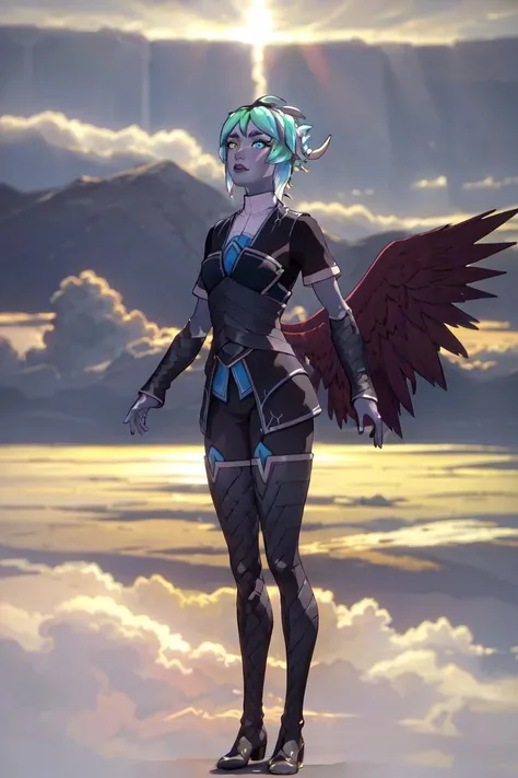 Nyx, (heterochromia, wings:1.2), horns, sky, clouds, flying, (standing in the clouds, in the sky, floating:1.5), (realistic:1.2), (masterpiece:1.2), (full-body-shot:1.2),(Cowboy-shot:1.2), dark romantic lighting, (highly detailed:1.2), (detailed face:1.2), (gradients), colorful, detailed eyes, (natural lighting:1.2), solo, <lora:add_detail:0.3> <lora:DragonPrince_Nyx-10:0.7> <lora:BeautifulEyes:0.3>