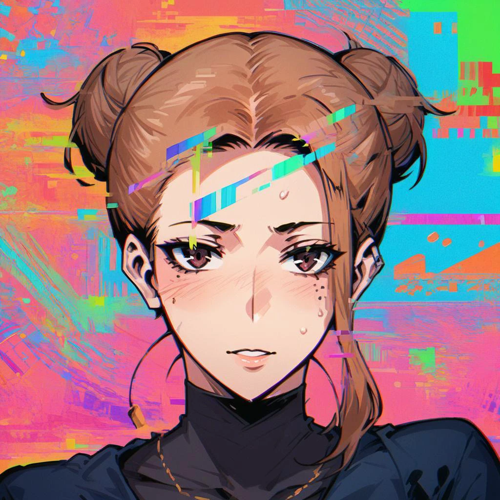 score_9, score_8_up, score_7_up, k10uk4,1girl,looking at viewer, hair bun, <lora:k10uk4-000040:1> <lora:gl1tchXLP:0.8> gl1tch,glitch