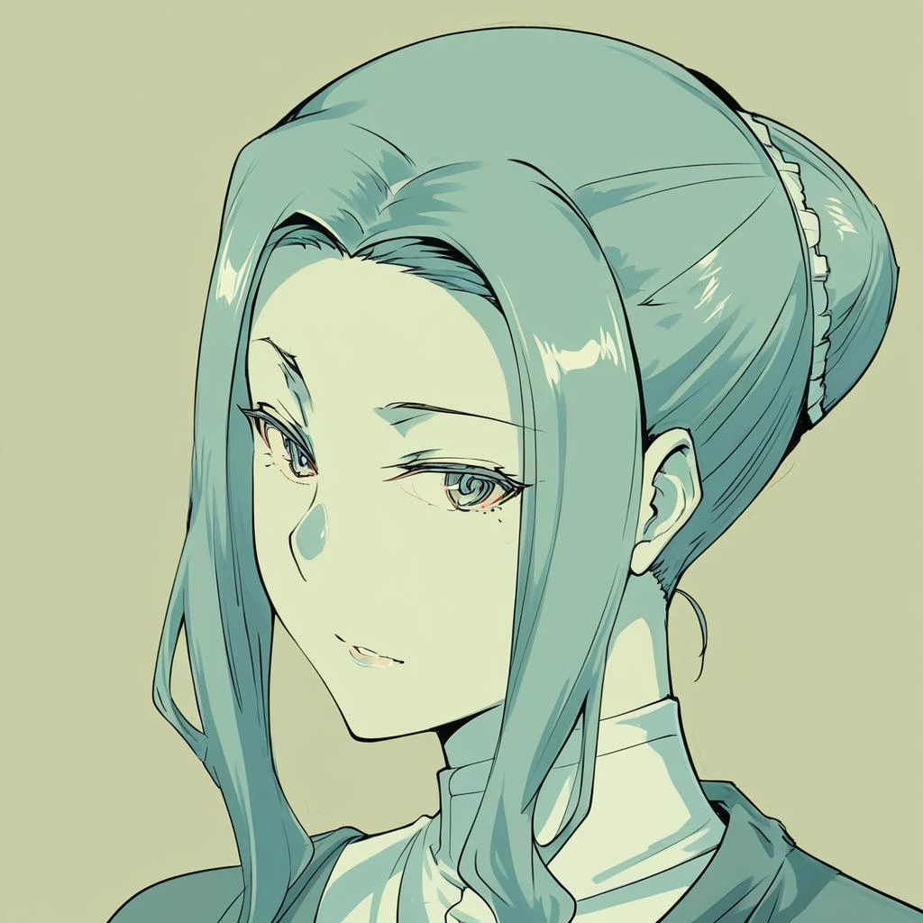 score_9, score_8_up, score_7_up, k10uk4,1girl,looking at viewer, hair bun, <lora:k10uk4-000040:1> <lora:AnimeOriginalArtStyleShadow_PONYXL_d4a1:1> oamhfs, green theme, monochrome