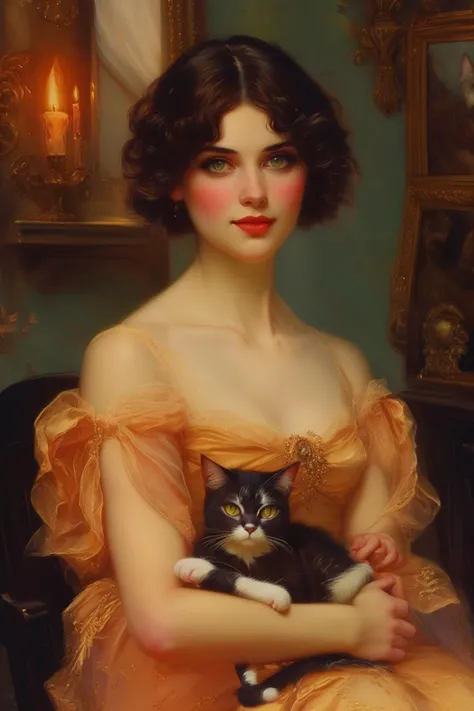 masterpiece,best quality,<lora:tbh113-:1>,portrait of cat,illustration painting,style of Delphin Enjolras,