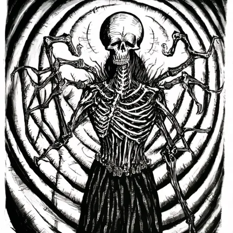 skeleton viking, junji ito manga, tim burton , ink lineart <lyco:t5darkfairytales:1.0>