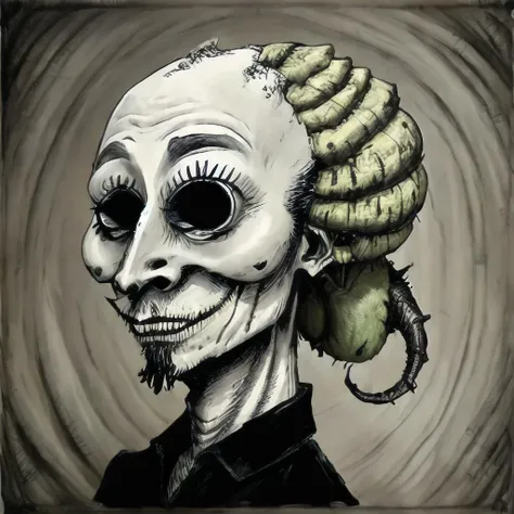 cockroach with human face, tim burton , ink lineart <lyco:darkfairytales:1>