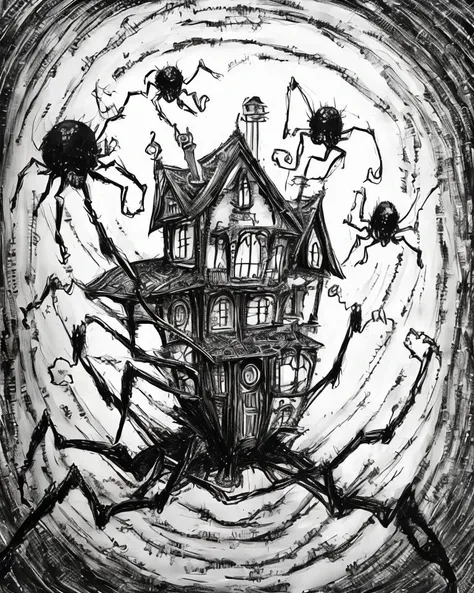 strange house spiders ink drawing<lora:t5darkfairytales:1>