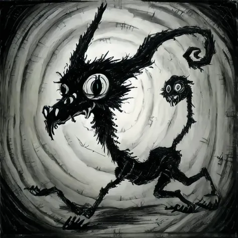 shadow monster, tim burton , ink lineart <lyco:darkfairytales:1>