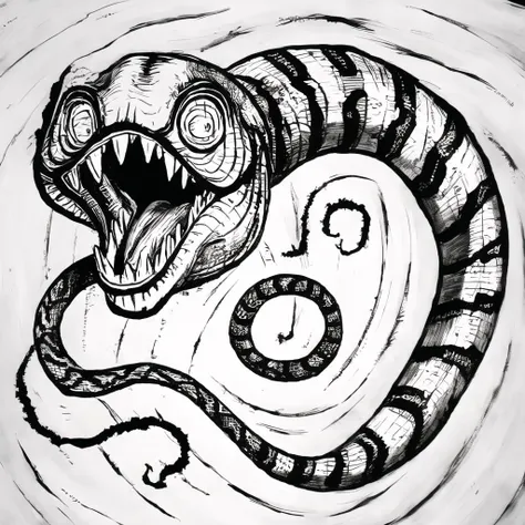 snake, junji ito manga, tim burton , ink lineart <lyco:t5darkfairytales:1.0>