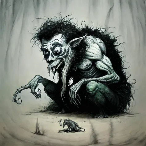 giant troll eating humans, tim burton , ink lineart <lyco:darkfairytales:1>