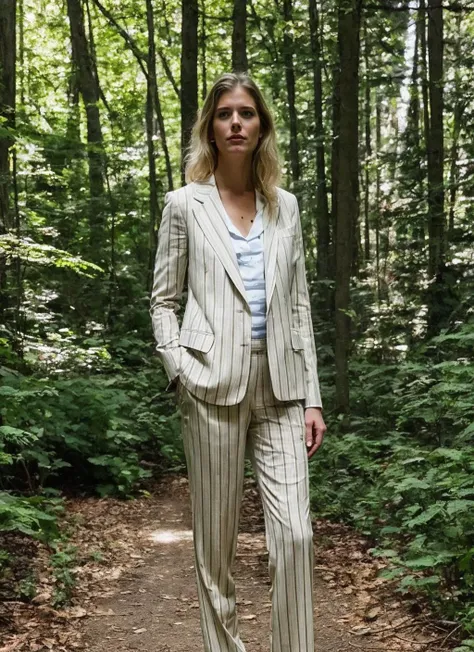 photo of sks woman, natural lighting, by Gregory Crewdson, Striped blazer and dress pants <lora:locon_sydneyhoffman_v1_from_v1_64_32:1>
