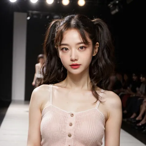 girlqq03, photographed on a Nikon Z7 II Mirrorless Camera,120mm F/4 wide-angle
((twin tails)),
Stunningly Beautiful Girl, Haute_Couture, designer dress, wearing Haute_Couture, posing for a picture, fashion show, Long shaped face, angry, crazy, dark red eyes, long ringlets, catwalk \(walkway\), colorful, vivid colors, masterpiece, best quality, absurdres, highest quality, amazing details, 8k, aesthetic,
best quality, masterpiece, ultra detailed, cowboy shot, flowing, 3dmm, ink sketch, color ink, ink rendering, octane render, pastels, rice paper, 1girl, beautiful detailed eyes, (alternate hairstyle), ultra detailed hair, graceful, (charming), (delicate), pretty, cute, lace dress, character in the center of the frame, rhythm, fantasy, looking at viewer, xxmix girl,sexy, seductive, big breasts,
<lora:more_details:0.3> <lora:add_detail:0.3> <lora:girl_SDLife_Chiasedamme_v2.3:0.35> <lora:girlqq03_SDLife_Chiasedamme_v1.0:0.55>