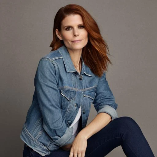 <lora:kate_mara:1>k4t3, kate-mara, 1girl, realistic, solo, denim, jewelry, jeans, brown hair, pants, long hair, ring, necklace, lips, brown eyes, denim jacket, smile