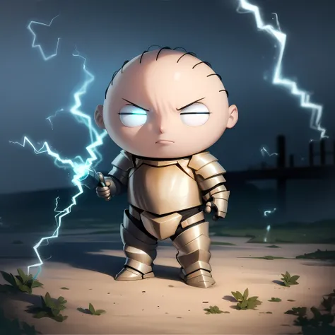 ((masterpiece, best quality)),(complex light), 1boy, solo, , stewie griffin, <lora:TheGooder_Stewie_Griffin1-1:0.6>, (knight armor:1), (shoulder armor:1), standing, glowing eyes, lightning bolt, <lora:flamingEyeConcept_flamingEye:0.6>