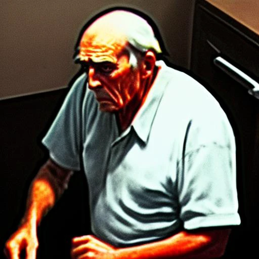 a angry old man at kitchen