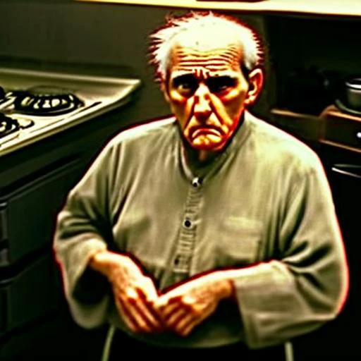 a angry old man at kitchen