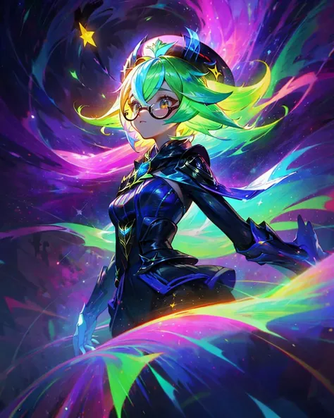 (best quality, masterpiece), <lyco:GoodHands-beta2:1.0>, <lora:sucrose1-000009:0.8>, sucrosedef, <lora:higheststyle:0.7>, higheststyle, glowing, multicolored background, <lora:LAS:0.45> ,colorful, starry,stars,
