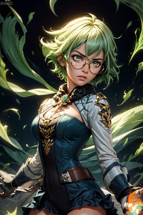 thick outlines, comics, photorealistic, 1girl, solo, cowboy shot, angry, casting magic, wind power, green power, green aura, green magic, tornado, <lora:sucrose1:1>, sucrosedef, short hair, orange eyes, glasses, detailed background, detailed face, detailed eyes, <lora:add_detail:0.7>