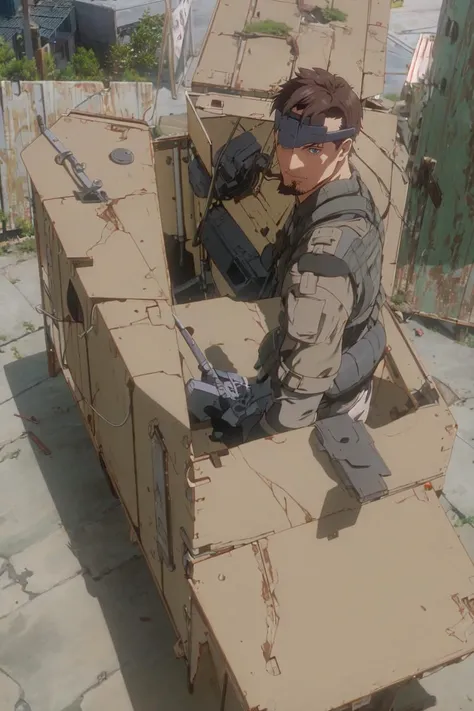 masterpiece,solo, cat dressed like snake from metal gear solid, in_box, with an eye patch