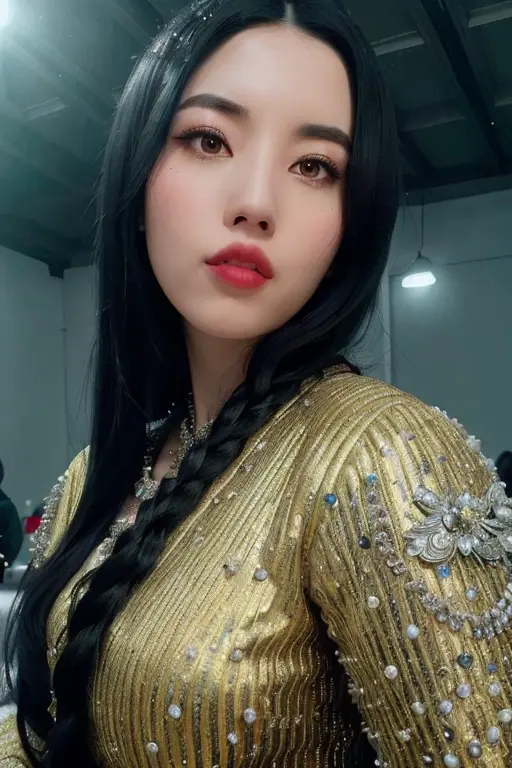 a beautiful empress portrait, black hair, perfect eyes, clothes Santa robes, everything Christmas, snow, symmetrical, dramatic studio lighting, rococo, baroque, greens, asian, hyperrealism, closeup, D&D, fantasy, intricate, elegant, highly detailed, digital painting, artstation, octane render, 8k, concept art, matte, sharp focus