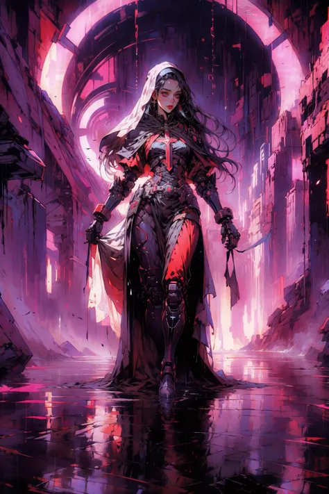 (((tmasterpiece))),Full body like, ((best qualtiy)), (super detailing), (CG illustration), (Very evil and beautiful)), cinematric light, ((1 mechanical girl)), slips, (Mechanical art: 1.4), ((Mechanical limb)), (Blood vessel attached to tube), ((The mechanical spine is attached to the back)), ((The mechanical cervical vertebrae are attached to the neck), (facing away from the audience)), face expressionless, ( wires and cables attached to head and body: 1.5), scientific fiction, apocalytic, 废墟, (lower body integrated with mechanical devices), (bloods: 1.5), brutality, hoang lap, , fusion with machines, Doomsday time, Super Future, inorganic, Lab Room, restraind, (Beautiful indulgence: 1.2), (1 rapariga: 1.3),Bursting blood vessels,blood splattere, body wrapped around mechanical tentacles,The steel pipe is forked out of the mouth!