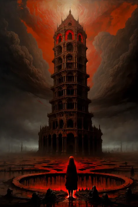 (best quality, masterpiece, high resolution:1.2),Embark on a journey into the surreal and absurd with an oil painting depicting a girl intricately building a (giant creepy tower:1.2) for God from human bodies,bones and flesh. The composition explores the boundaries of reality, creating a visually arresting scene that defies conventional norms,the tower reaches into the sky, Dive into the eerie and thought-provoking atmosphere as the surreal narrative unfolds in this captivating and unsettling artwork,absurdes,surreal,impressionism, naked,elegant,Weird, creepy, disturbing,dreamlike, nightmarish, unsettling,(focus on girl:1.3),surrounded,(crowd of disciples:1.1),vast, scenery,dystopia,bones,flesh,praying,glowing,detailed,epic,gloomy,grim,giger,beksinski,blood,decrepit,cloud,blood rain,red sky
captivating oil painting,cinematic, breathtaking details, dry brush art,noticeable brushstrokes,oil on canvas,detailed,horror \(theme\),nsfw,uncensored,suspenseful,poignant atmosphere, hauntingly captivating,(Van Gogh:0.5),(Neo-Impressionism:0.2),Renaissance, light particles, atmospheric, gritty, melancholy,dissonant,tormented, faded elegance,bloodcurdling,cryptic,(close-up:1.4), ( zoomed:1.4),perspective,horizon line,deep horizon,in the center of blood ocean, centered, blood flows, blood everywhere, foggy, hell,
<lora:BearlySD:0.7>
<lora:backlight_slider_v10:1> <lora:H.R.Giger_ArtStyle_640x960:0.1>