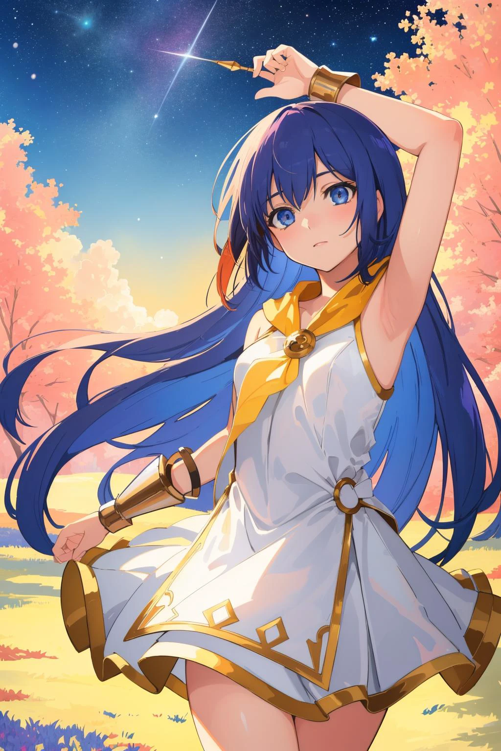 1girl, fantasy Octane render, Golden ratio, overhead angle of a Semi-Abstract Dramatic ("In the realm of dreams, reality bends, creating a tapestry of whimsy and wonder.":1.3) , simple Squealing background, Nerdy trees with Grass, Stars in the sky, Sharp and in focus, (art by Clarence Gagnon:0.9) , (Michael Whelan:0.7) , (C. R. W. Nevinson:0.9) , (Willem Hofhuizen:1.0) , Sad, Post-Rock, split lighting, 800mm lens, Oversaturated, Mustard sky, quantum wavetracing, HDR, extremely beautiful